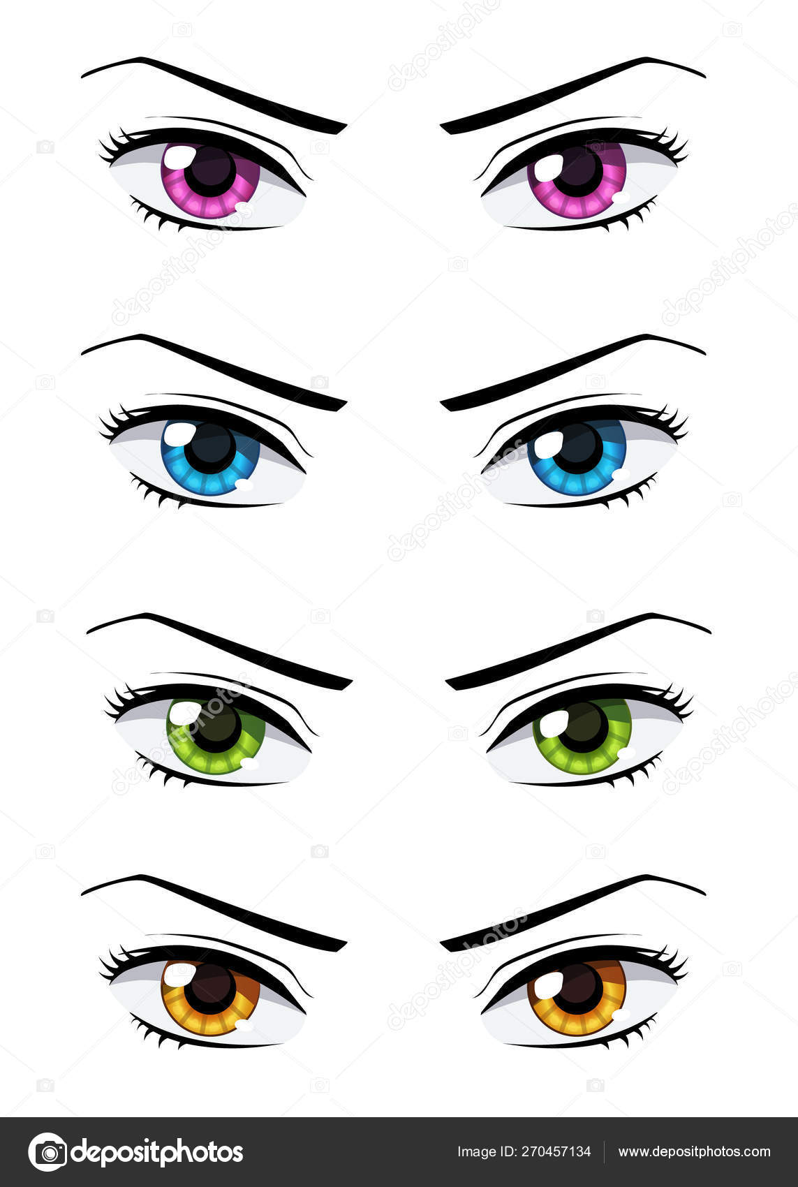 Conjunto Anime Estilo Olhos Cores Diferentes Isolado Branco imagem vetorial  de neizu03.gmail.com© 270457134